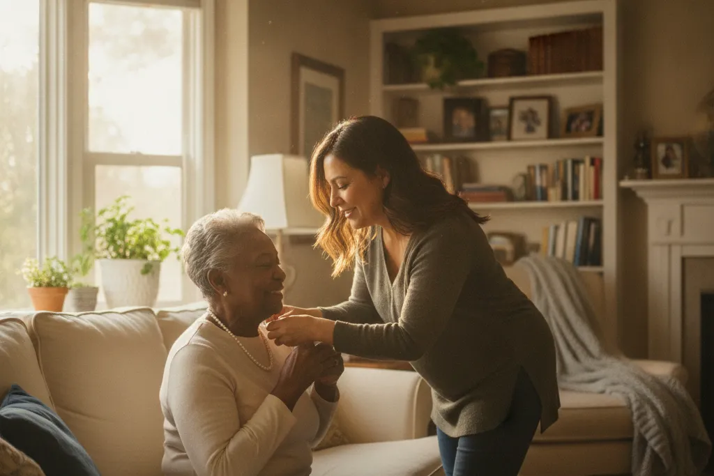 Family caregiver getting paid to care for an elderly loved one at home in Virginia — Godaelli Home Care