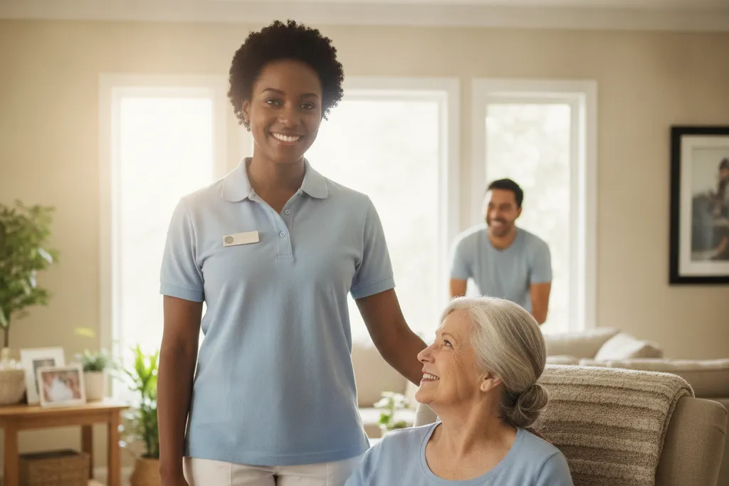 Professional Godaelli home care caregiver assisting a senior in a Northern Virginia home