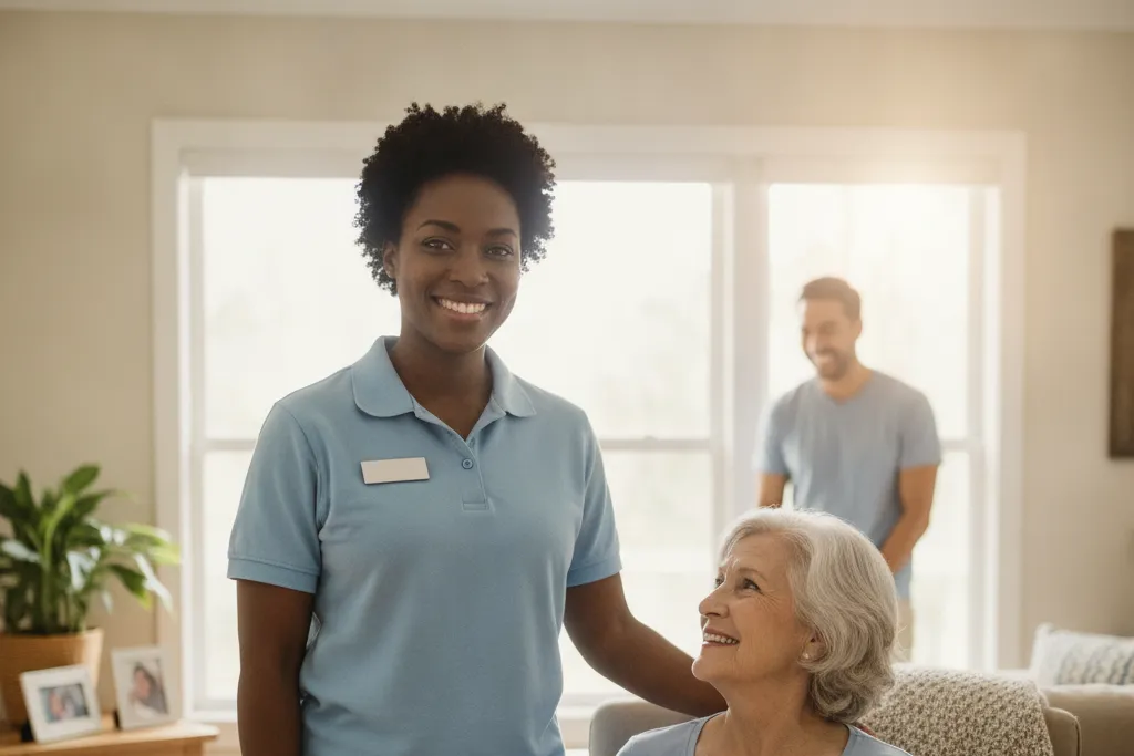 Professional Godaelli home care caregiver assisting a senior in a Northern Virginia home