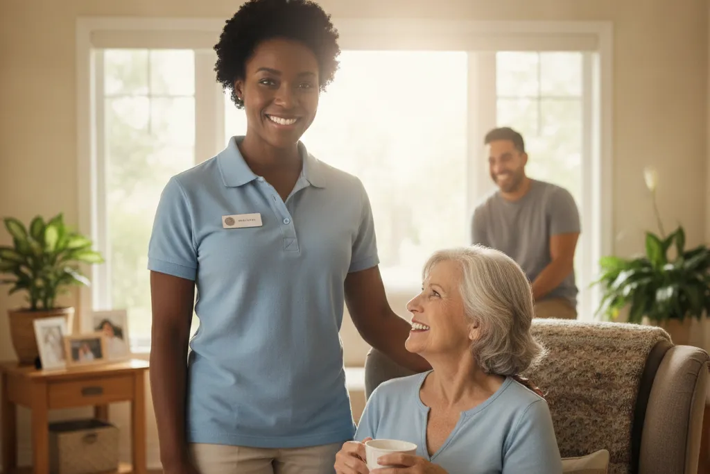 Professional Godaelli home care caregiver assisting a senior in a Northern Virginia home