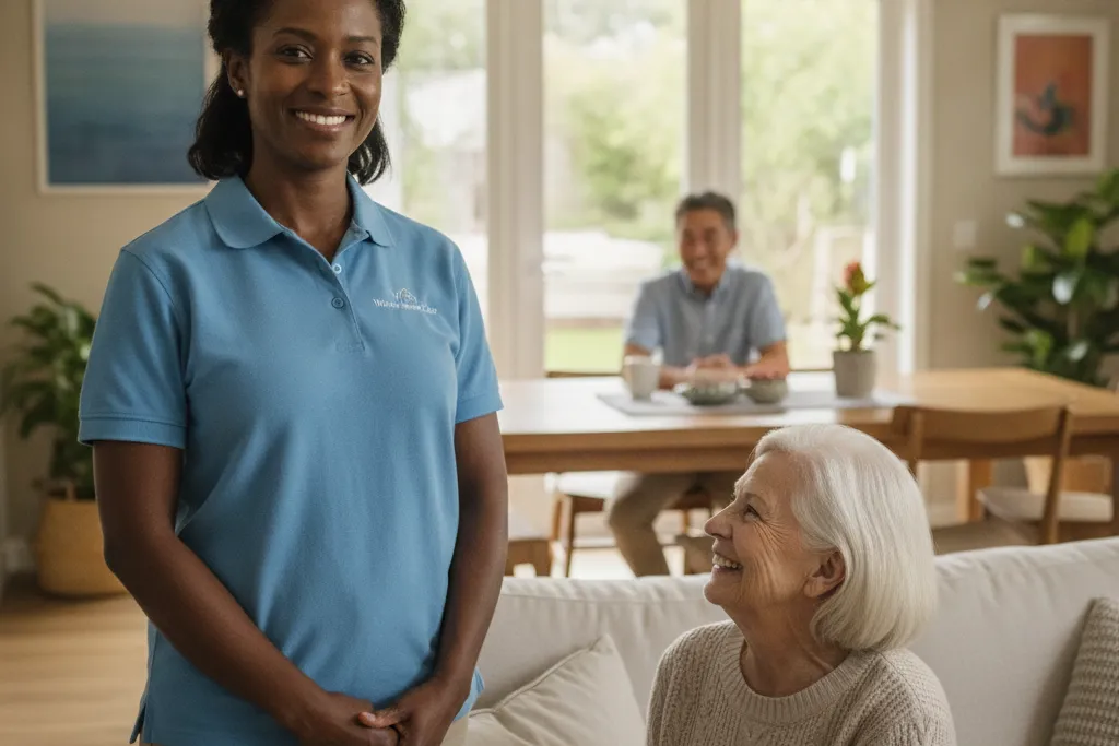 Professional Godaelli home care caregiver assisting a senior in a Northern Virginia home