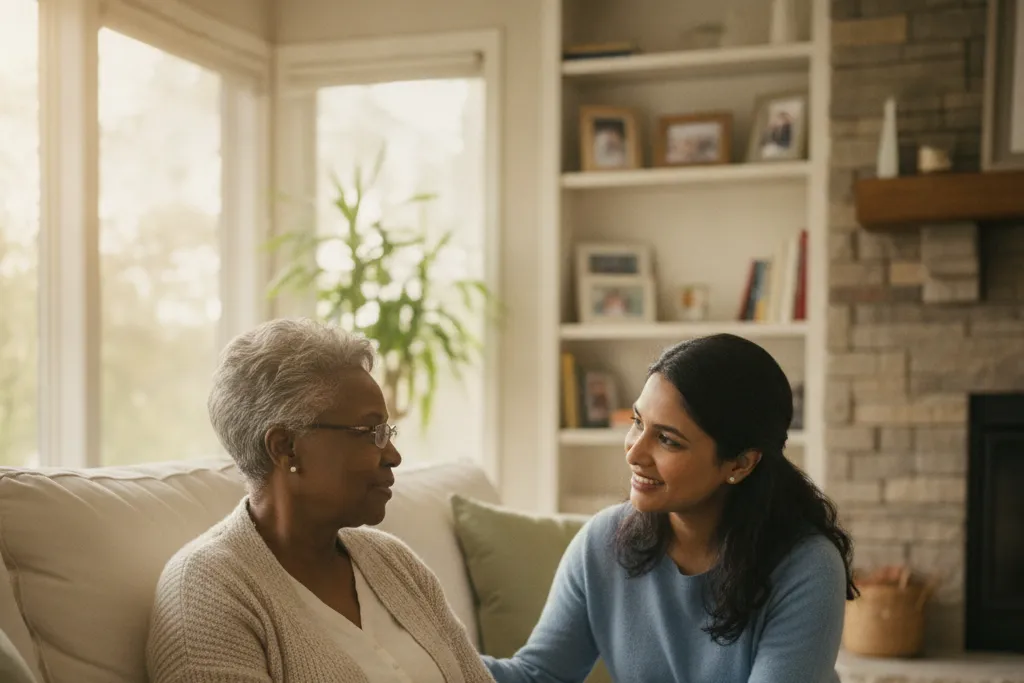 Family caregiver getting paid to care for an elderly loved one at home in Virginia — Godaelli Home Care