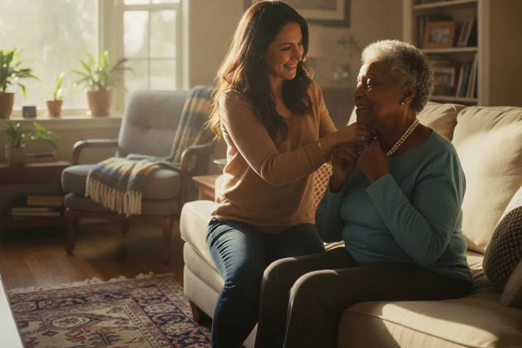 Family caregiver getting paid to care for an elderly loved one at home in Virginia — Godaelli Home Care