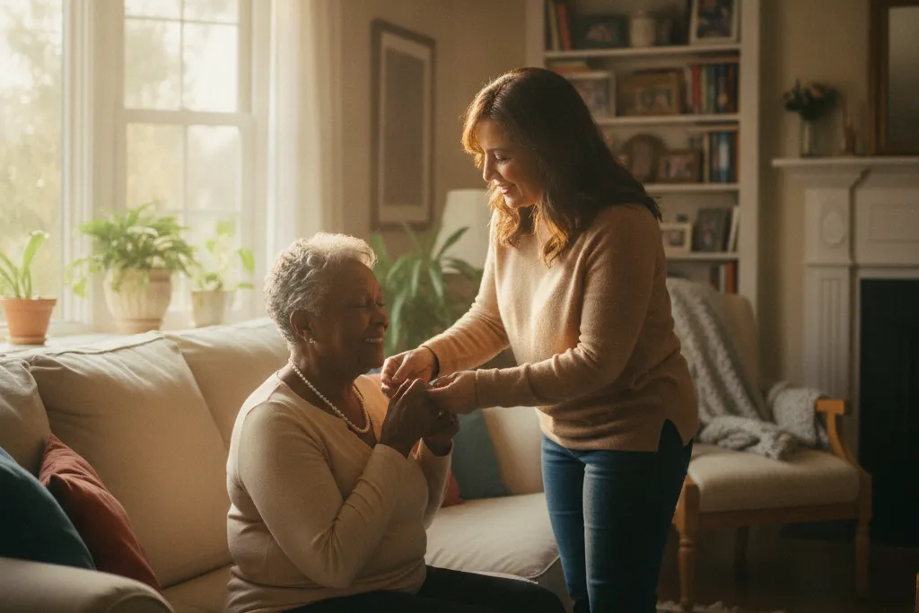 Family caregiver getting paid to care for an elderly loved one at home in Virginia — Godaelli Home Care