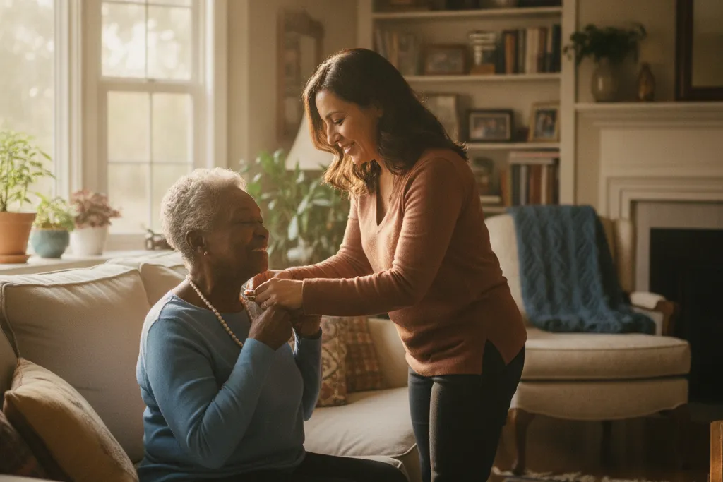 Family caregiver getting paid to care for an elderly loved one at home in Virginia — Godaelli Home Care